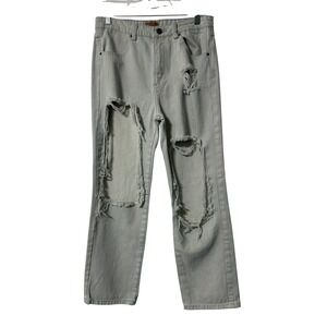 POL Distressed Jeans‎ Womens Light Wash Blue Extreme Rip Straight Leg TWP10 S